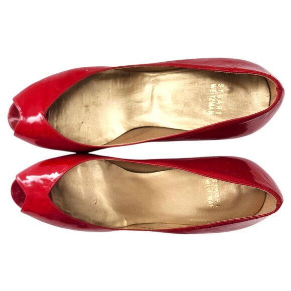 STUART WEITZMAN AUTH $399 Women Red Patent Leather Open Toe Linda Pump Size 9.5 - Picture 3 of 10